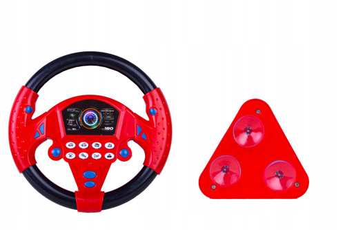 Kolorowa Kierownica Z Przyssawką Dźwięki Jazdy Edukacyjna Czerwona