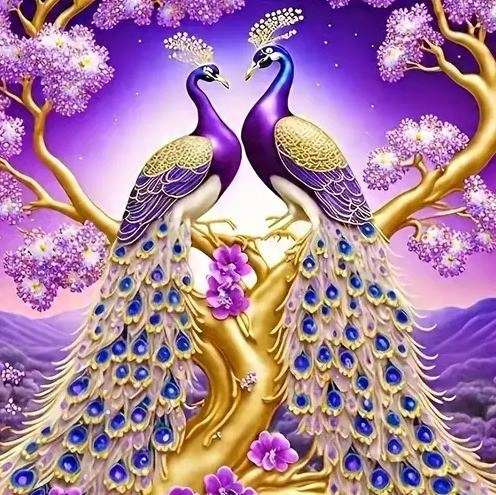 Diamentowa Mozaika Dwa Pawie Na Gałęzi 30x40 Cm Kreatywne Diamenty