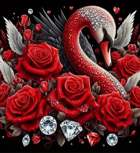 Diamentowa Mozaika Łabędź Wśród Róży Czerwonych 30x40 Cm Kreatywne Diamenty