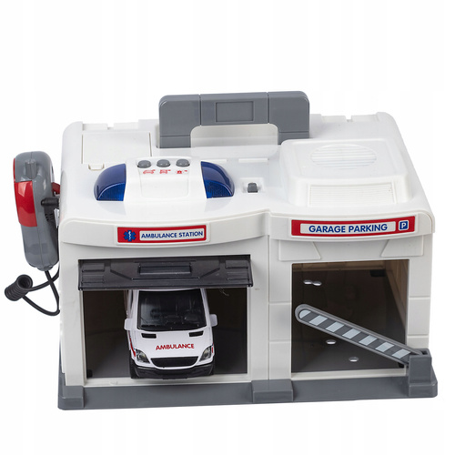BAZA DLA KARETKI GARAŻ Z SZLABANEM Z AUTEM KARETKĄ AMBULANSEM