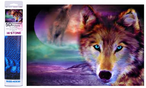 Diamentowa Mozaika Wilk W Pełni Księżyca 30x40Cm Kreatywne Diamenty