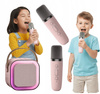 Głośnik Karaoke 2 Mikrofony Bluetooth USB Karta Pamięci Różowy Światła LED