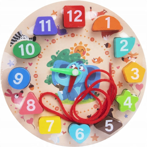Zegar Drewniany Sorter Klocki Kształty Nawklekanka