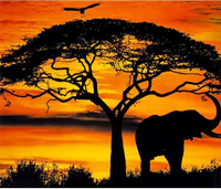 Diamentowa Mozaika Słoń Na Tle Zachodzącego Słońca 30x40 Cm Kreatywne