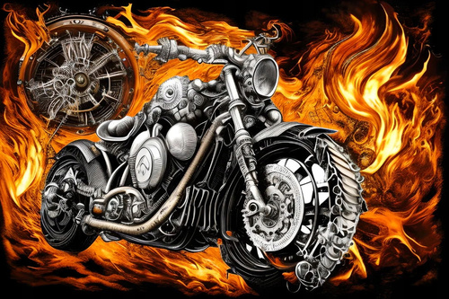 Diamentowa Mozaika Motor I Płomienie Haft Kreatywny 30x40 Cm