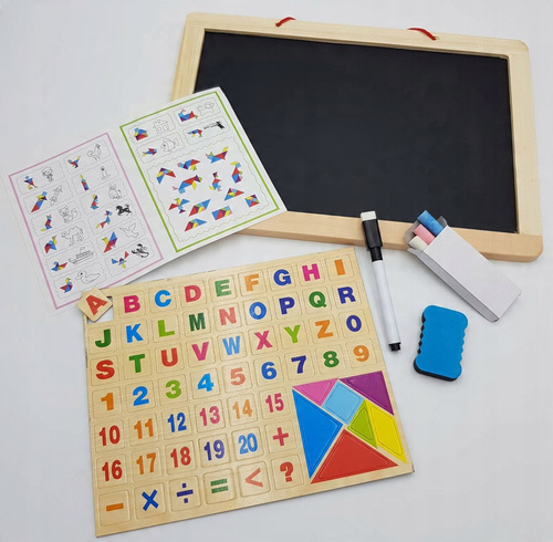 Tablica Układanka Dwustronna Z Pisakami I Kredą Edukująca Litery Kształty
