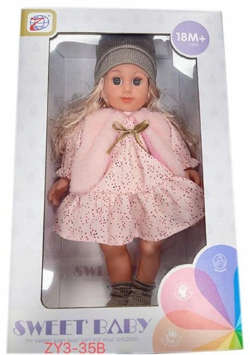 Lalka Słodka Maja Z Kubraczkiem Różowym Oraz Szarą Czapką