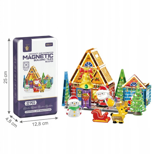 Klocki Magnetyczne Świąteczne 32 el Mikołaj Choinka Boże Narodzenie 3D