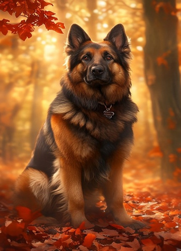 Diamentowa Mozaika Pies Owczarek Niemiecki W Lesie 30x40 Cm Kreatywne