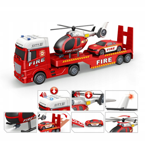 Auto Laweta Truck Straż Pożarna Z Helikopterem Oraz Autem Dla Dzieci