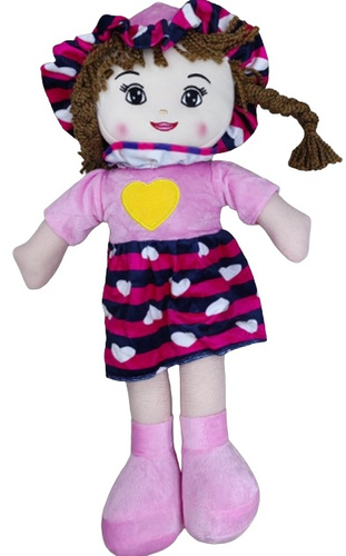 LALKA SZMACIANKA Z WARKOCZYKAMI I KAPELUSZU RÓŻOWA, pak 100, 
spódniczka w serduszka, żółte serduszko na koszulce