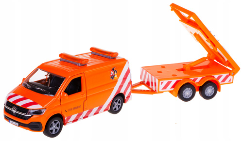 Auto Metalowe Służba Drogowa Pick-up z Przyczepą i Znakami Ostrzegawczymi