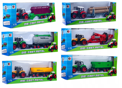 TRAKTOR Z PRZYCZEPĄ 6 WZORÓW MASZYN CAST METAL