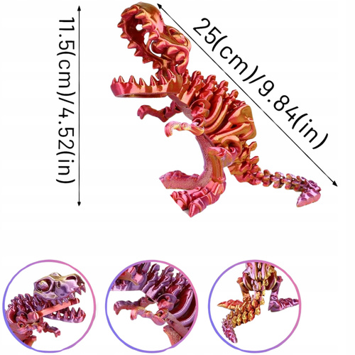 Figurka Dinozaur Druk 3D Ruchome Elementy Błyszczący Zabawka Sensoryczna