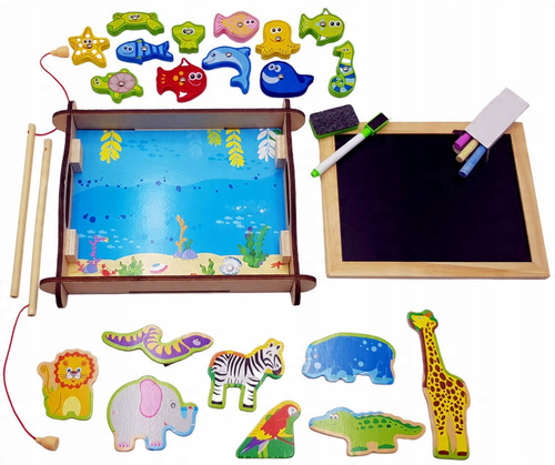 Tablica Kredowa + Gra Rybki 28 X 24 Cm W Skrzynce