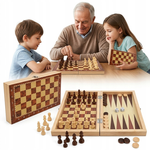 Szachy Warcaby Backgammon Gra Podróżna Zręcznościowa Strategiczna 3w 1