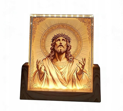 Obraz Podświetlany Jezus Rycina Kabel USB Podświetlenie LED
