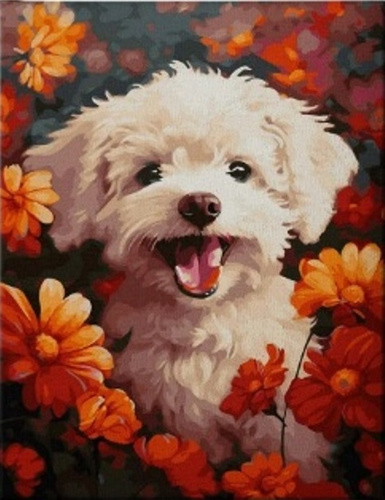 Diamentowa Mozaika Piesek Szczeniak W Kwiatach 30X40 Cm Kreatywne Diamenty