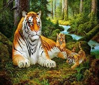 Diamentowa Mozaika Haft Diamentowy Tygrysica i Małe 30X40 Cm Kreatywne