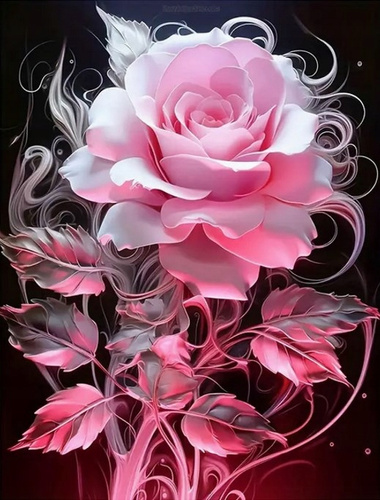 Malowanie Po Numerach Różowa Róża Kwiaty Na Czarnym Tle 40X50 Cm Na Ramie