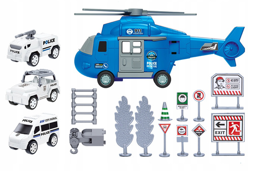 Helikopter Z 3 Autami Policyjnymi Otwierany Helikopter Duży Zestaw