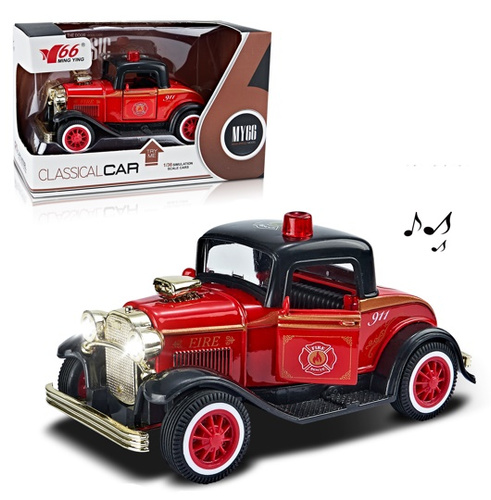 AUTO RETRO CLASSIC STRAŻ POŻARNA FORD 1932, pak 168/84, 
sztuka auta zapakowana w kartonik, mechanizm push"n"go
klasyczny samochód z kogutem straży pożarnej
wymiary: 15 x 7,5 x 9,5 cm