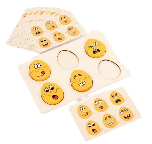 DREWNIANA UKŁADANKA DOPASOWYWANIE JAJEK EMOTEK, pak 120,
logiczna drewniana zabawka z dopasowywaniem minek, opakowanie: blister,
wymiary: 20 x 13 x 1,1 cm