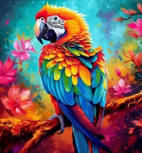 Malowanie Po Numerach Nastroszona Kolorowa Papuga 40X50 Cm Na Ramie