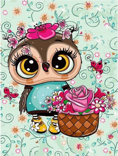 MALOWANIE PO NUMERACH DLA DZIECI SOWA Z KOSZYCZKIEM 20x30 RAMA