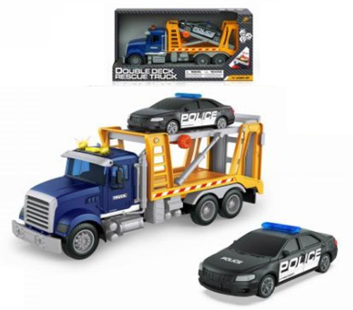 AUTO LAWETA POLICYJNA Z RADIOWOZEM, pak 24,
laweta ze światłem i dźwiękiem. W zestawie laweta i auto osobowe,
zawiera 3x baterie AG13,
wymiar pudełka: 37 x 11,5 x 19 cm