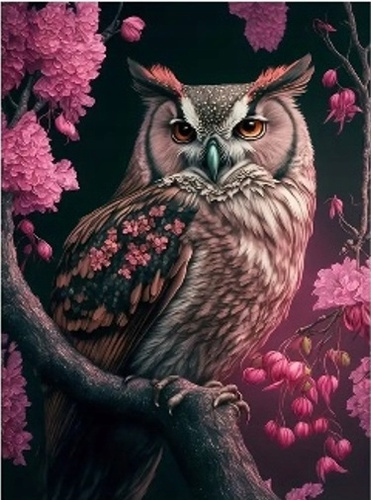 Diamentowa Mozaika Sowa Na Gałęzi W Kwiatach 30X40 Cm Kreatywne Diamenty