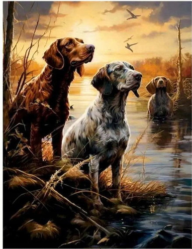 Malowanie Po Numerach Trzy Psy Na Mokradłach 50X40 Cm Z Ramą Kreatywne