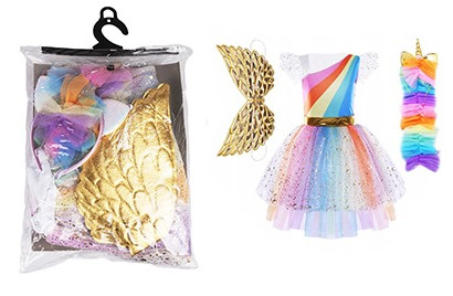 STRÓJ JEDNOROŻEC ROZMIAR 130  (SUKNIA, OPASKA Z KOKARDAMI) PAK 120