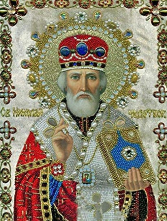 Diamentowa Mozaika Haft Kreatywny Święty Mikołaj Z Miry Z Księgą 30x40 Cm