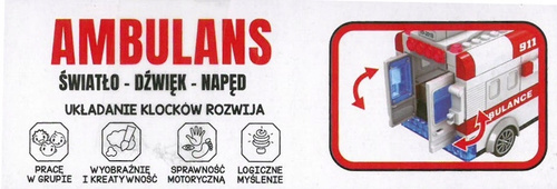 KLOCKI AUTO AMBULANS DŹWIĘK- ŚWIATŁO- NAPĘD 68 EL