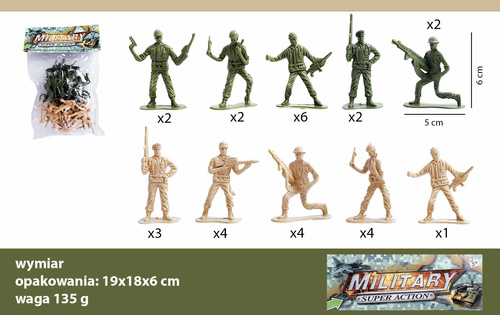 WOJSKO W WORKU - ŻOŁNIERZYKI 2 ARMIE Pak 288/144
Wymiary 13,5x17x6 cm