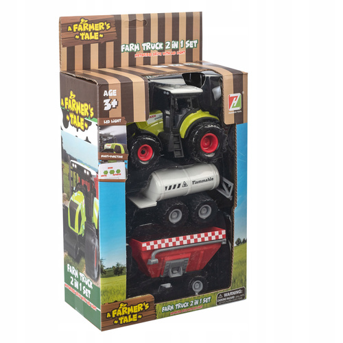 NORIMPEX TRAKTOR CIĄGNIK MASZYNA ROLNICZA ZABAWKA Z 2 PRZYCZEPAMI ŚW/DŹW