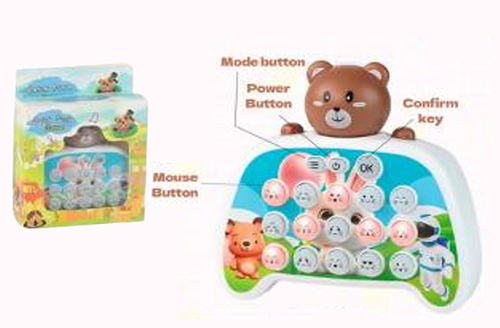 GRA POP IT NIEDŹWIADEK, pak 120,
gra na refleks, szybkie wciskanie guzików,
15 guzików gry, 3 guziki kontroli,
baterie (3*1,5) nie są zawarte w zestawie,
wymiary konsoli: 11,7 x 11 cm
wymiary opakowania: 15 x 4,5 x 12 cm