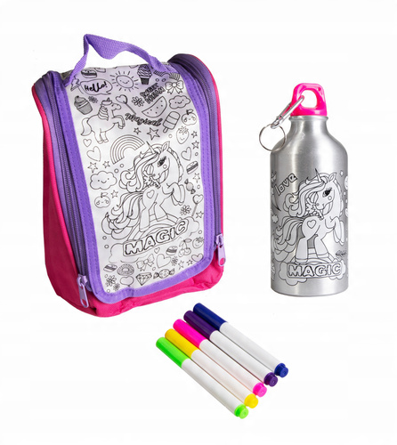 Bidon Butelka Kreatywny + Torba Do Malowania Z Naklejkami Pisakami 500 Ml