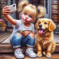 Malowanie Po Numerach Mała Dziewczynka Z Psem Selfie 40X50 Z Ramą