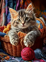 Diamentowa Mozaika Kot W Koszyku Z Włóczką 30x40 Cm Kreatywne Diamenty