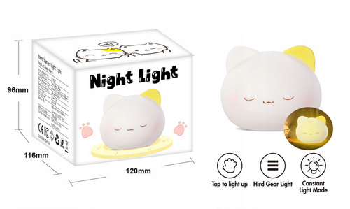Lampka Nocna Okrągły Kotek Delikatne Oświetlenie Nocne Dla Sypialni Dziecka