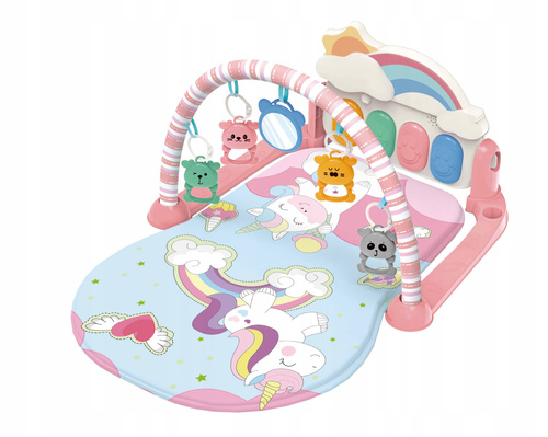 Mata Edukacyjna dla Niemowląt Interaktywna Różowa z Tęczą, Zawieszkami i Efektami Świetlno-Dźwiękowymi