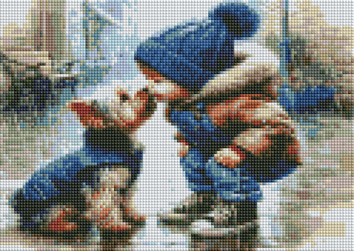 Diamentowa Mozaika Haft Chłopiec I Pies York Buziak W Deszczu 30x40 Cm
