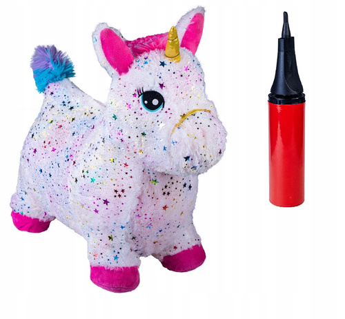 Dmuchany Konik Do Skakania Biały Jednorożec W Gwiazdki + Pompka