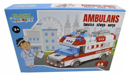KLOCKI AUTO AMBULANS DŹWIĘK- ŚWIATŁO- NAPĘD 68 EL