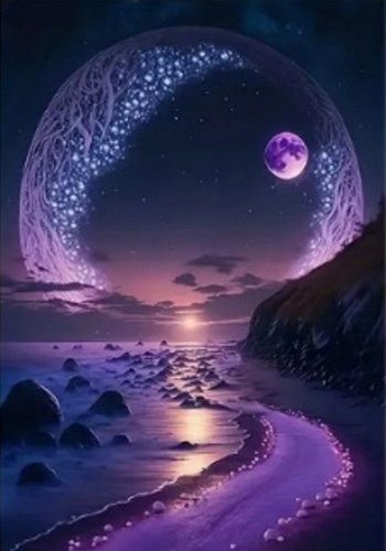 Diamentowa Mozaika Księżyc Ametystowy Szlak Haft Kreatywny 30x40 Cm