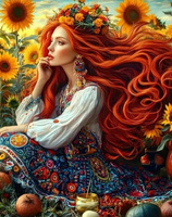 Diamentowa Mozaika Kobieta W Polu Rudowłosa 30x40 Cm Kreatywne Diamenty