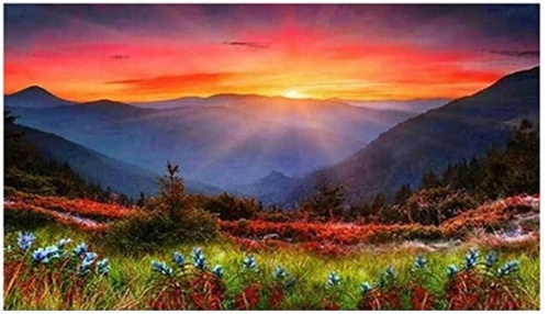 Diamentowa Mozaika Zachód Słońca Nad Łąką W Górach 30x40 Cm Kreatywne
