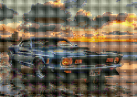 Diamentowa Mozaika Auto Ford Na Plaży Na Tle Zachodzącego Słońca 30x40 Cm